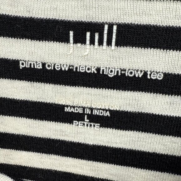 J Jill Women's Top L Black White Stripe Long Sleeve Slits Pima Crew Neck Hi Low - Picture 3 of 8